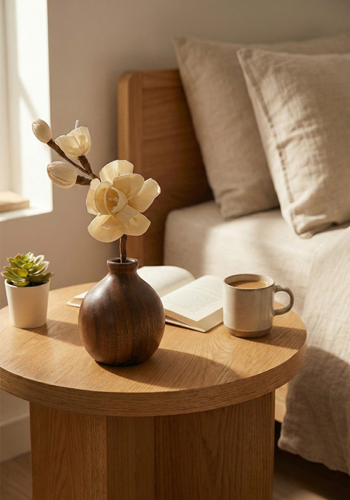 Wood Diffuser placed on a bedside table for relaxation
